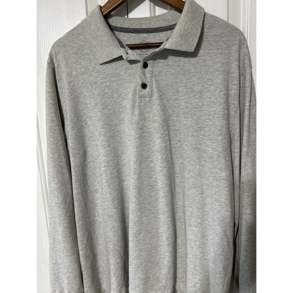 St Johns Bay Mens Legacy Polo Shirt Long Sleeve Gray‎ Heathered Casual Top